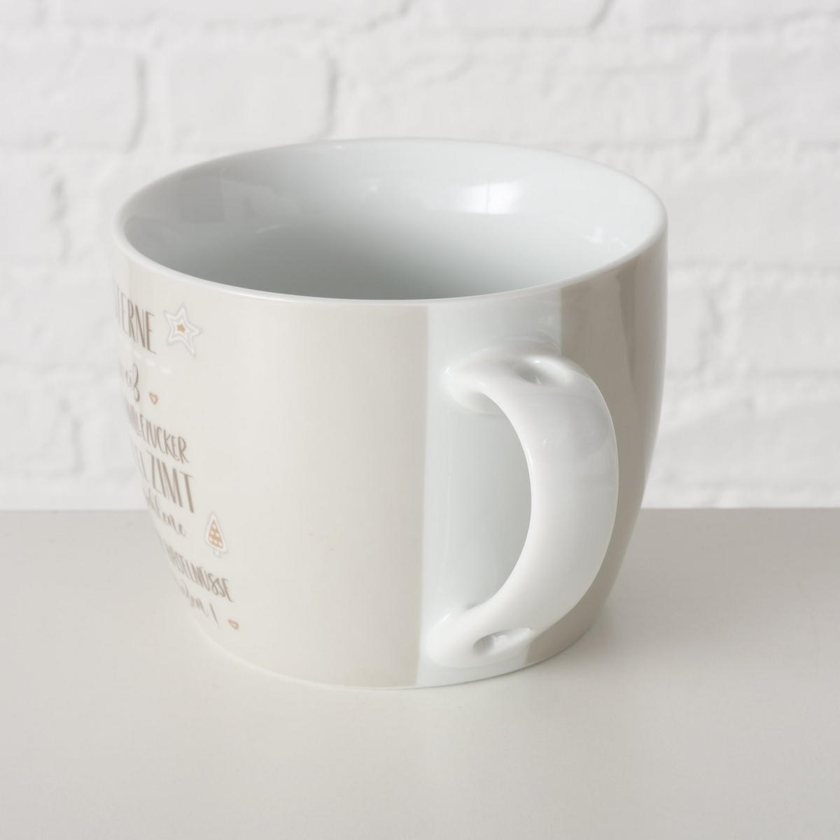 PORZELLANBECHER mit Deckel Bakery Muster 2 600 ml 17/11,5/12,5 cm - Beige, Keramik (0.6L) - Boltze Home