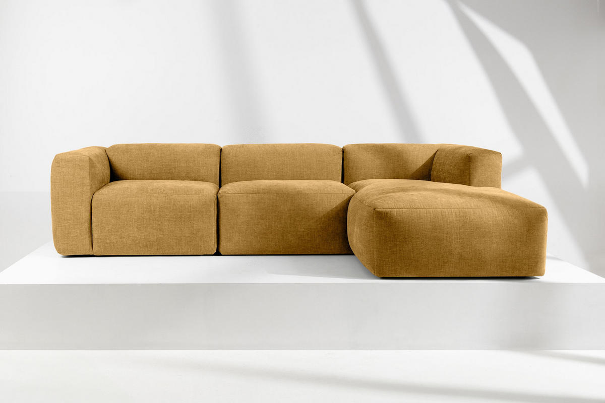 ECKMODULSOFA-RECHTS BUFFO mit extrem weicher und bequemer Sitzfläche, Gewebestoff, Honig - Gelb, Textil (297/180cm) - KONSIMO®