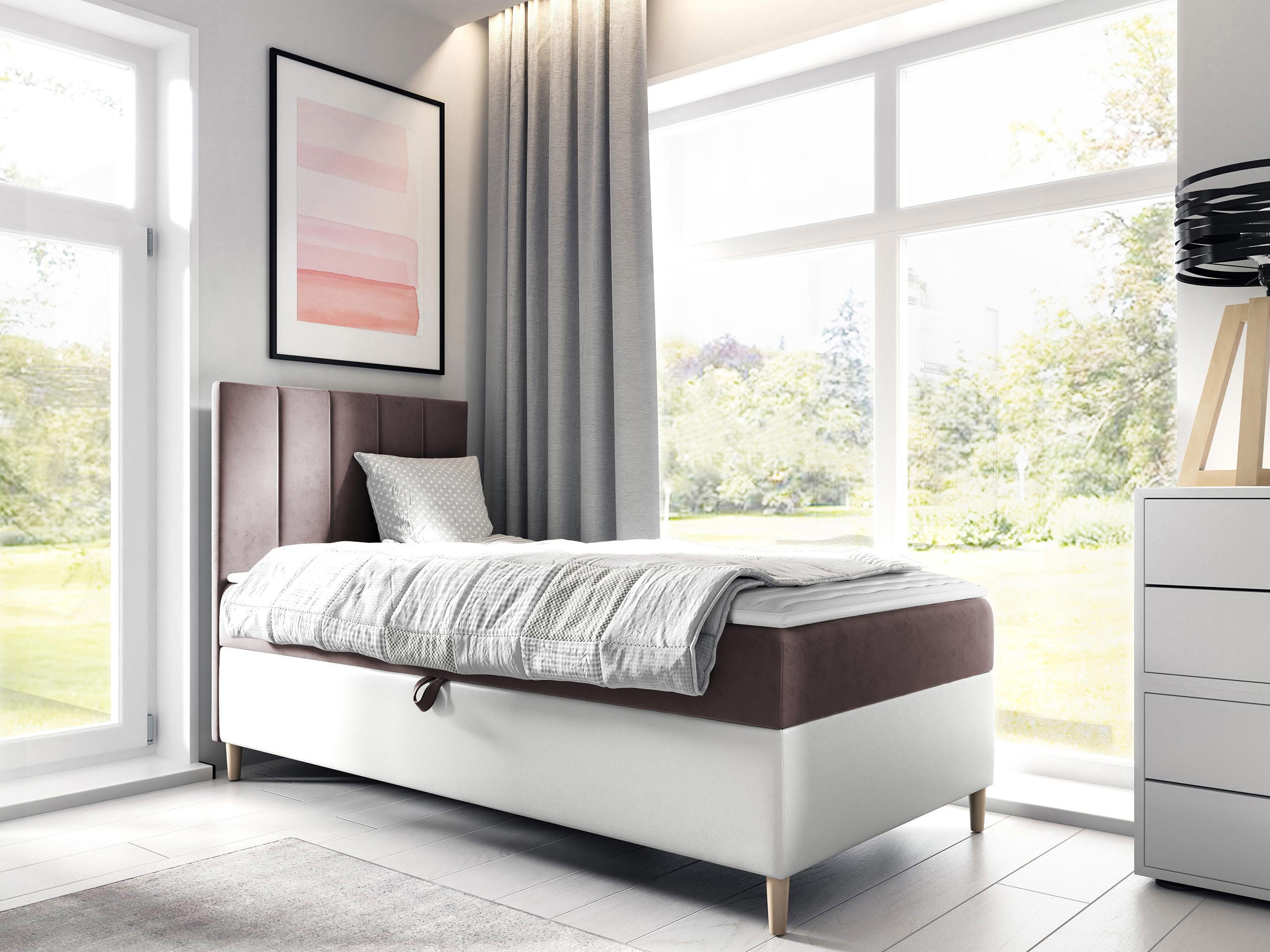 BOXBETT Maja Junior 1, Seite zum Öffnen des Bettkastens: Links - Weiß/Rosa, Holz (90/200cm) - MIRJAN24