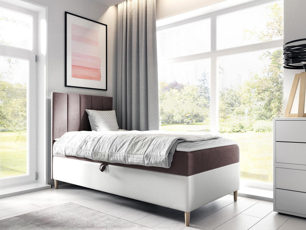BOXBETT Maja Junior 1, Seite zum Öffnen des Bettkastens: Links - Weiß/Rosa, Holz (90/200cm) - MIRJAN24