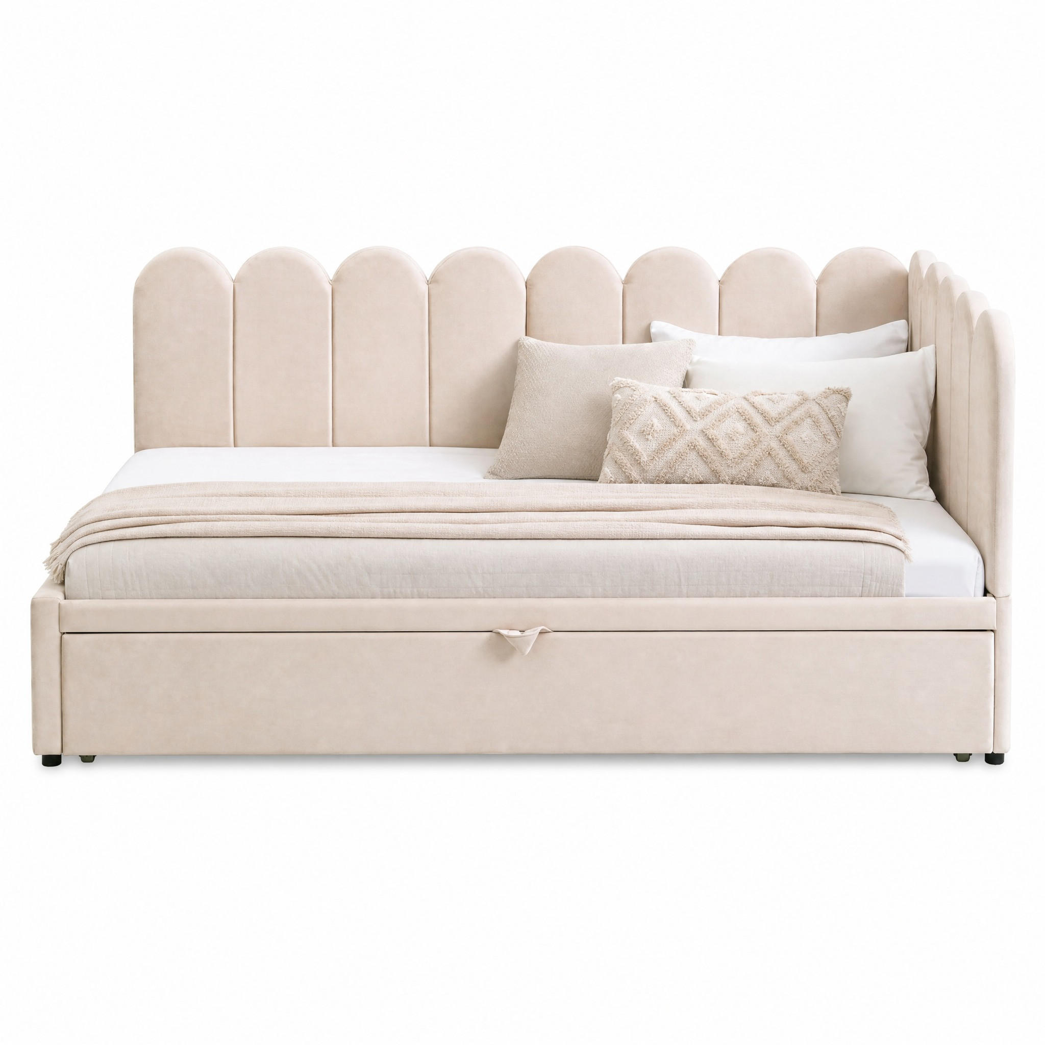 SCHLAFSOFA ausziehbar 90x200/180x200 cm Samt Beige - Beige, Metall (90/200cm) - Meubliv