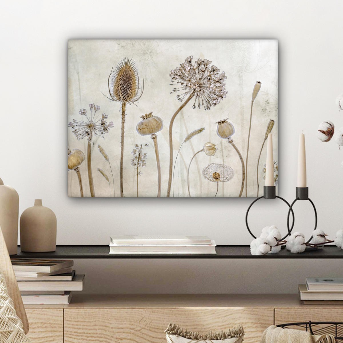 LEINWANDBILD Blumen - Aquarell - Stilleben - Braun - Vintage Wandbild 40x30 cm - Beige, Textil (40/30cm) - MuchoWow