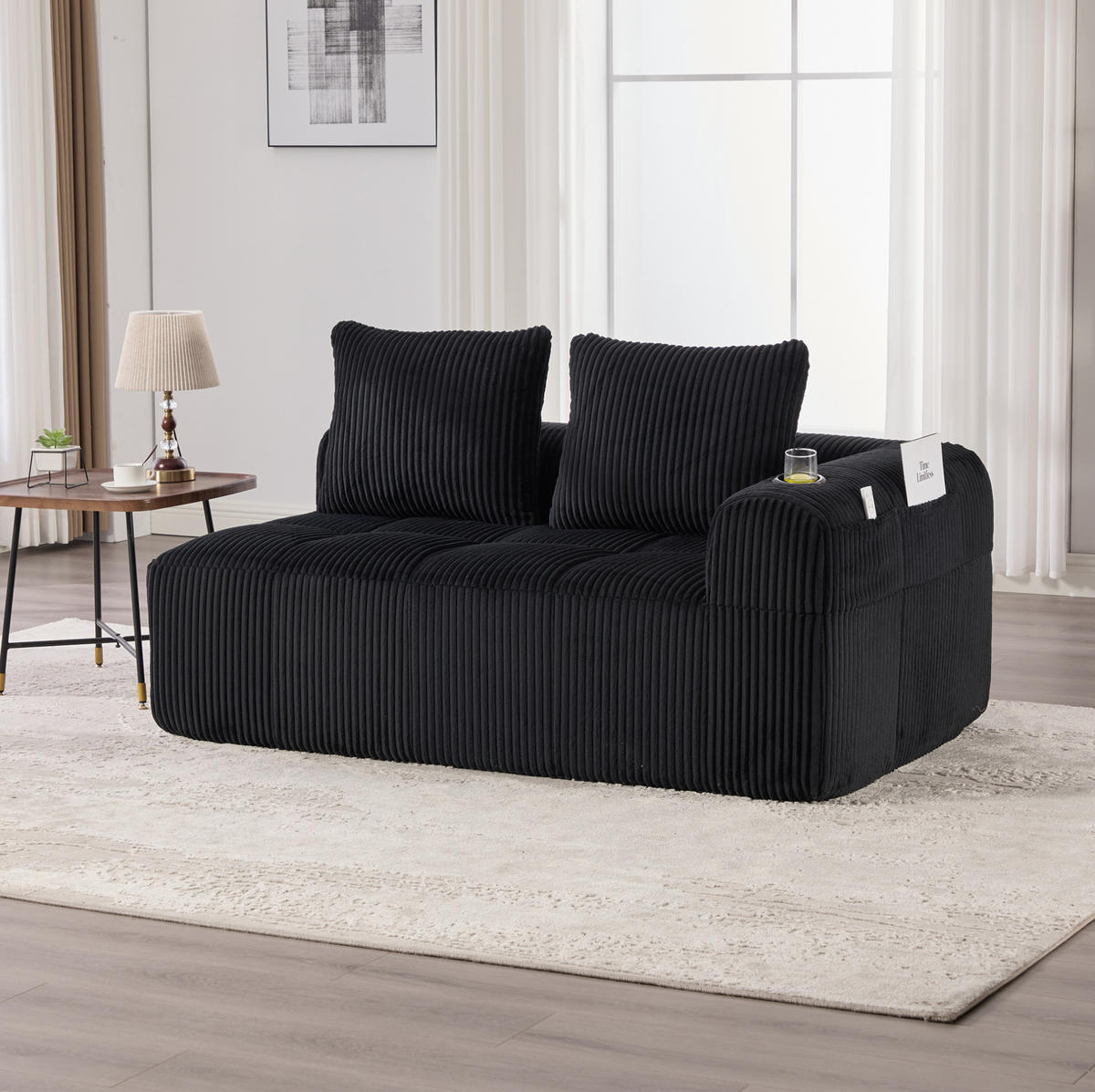 SOFA kompakt 158 x 93 x 61 cm Cord Black - Schwarz, Kunststoff (158.1/61/93cm) - Meubliv