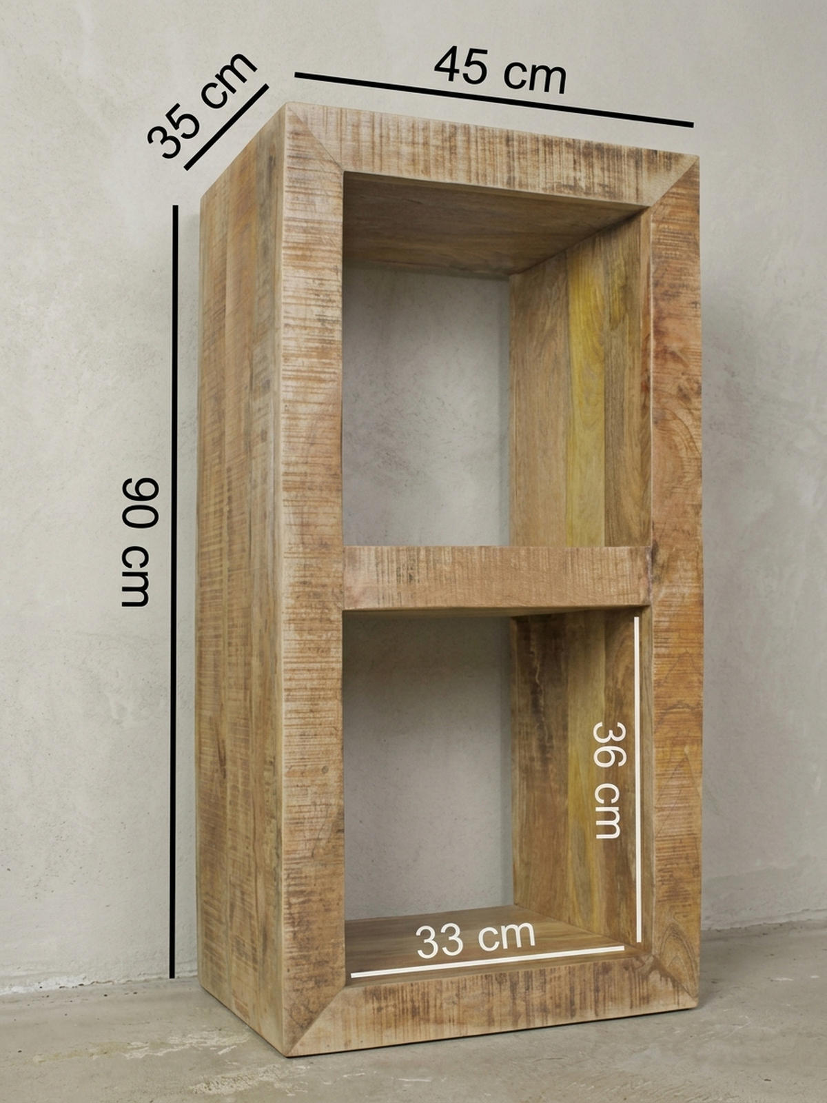 REGAL Massivholz Mango Cubeform Vintage EWA, Beige 45x35x90 cm - Beige, Holz (45/90/35cm) - KADIMA DESIGN