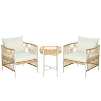 GARTENGARNITUR mit 2 Gartenstühle, 3er-Set Rattan Gartenmöbel-Set, Gelb+Creme - Gelb, Kunststoff - Outsunny