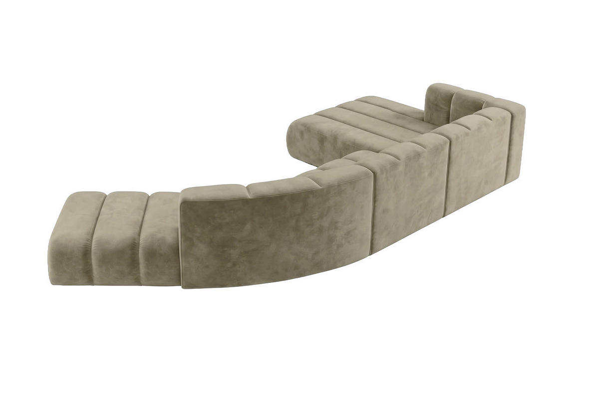 ECKSOFA Modulares In L-Form, Velvet-Stoff Riviera, Beige, Rechts, GRAND Round - Beige, Holz (445/179cm) - Kaiser Möbel