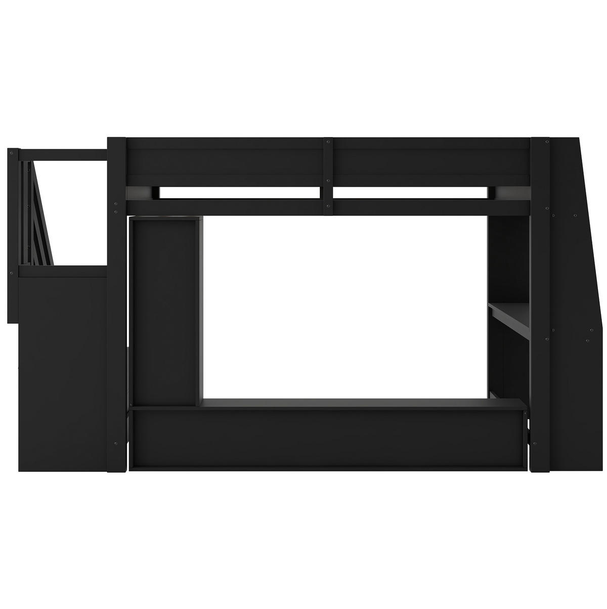 HOCHBETT 140x200 cm in Schwarz mit Schreibtisch, LED-Beleuchtung und Stauraumtreppe - Schwarz, Holzwerkstoff (140/200cm) - IVMEU