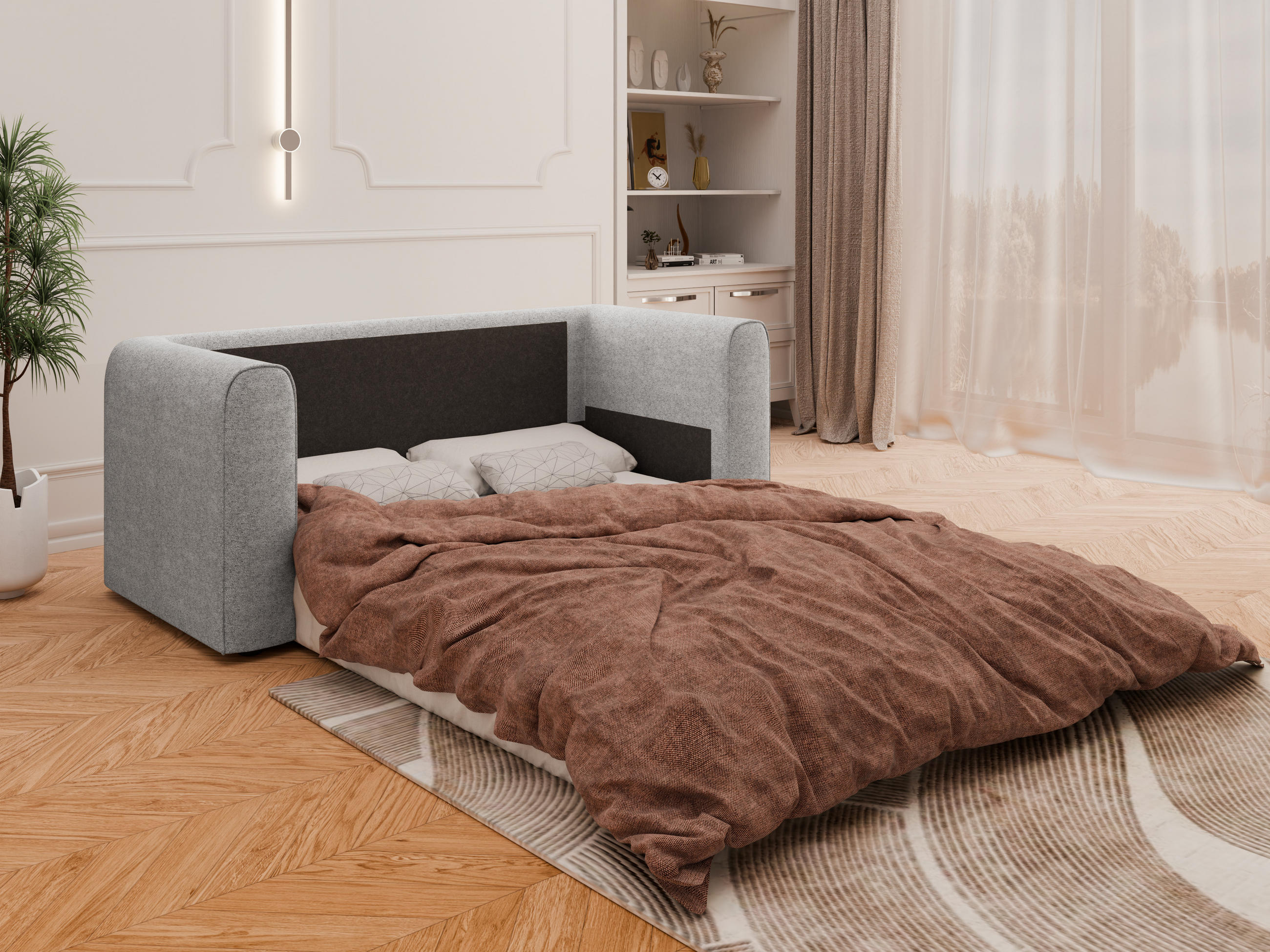 Thumbnail - Panda Möbel Schlafsofa, Grau, Holz, 160x78x69 cm, Wohnzimmer, Sofas & Couches, Schlafsofas