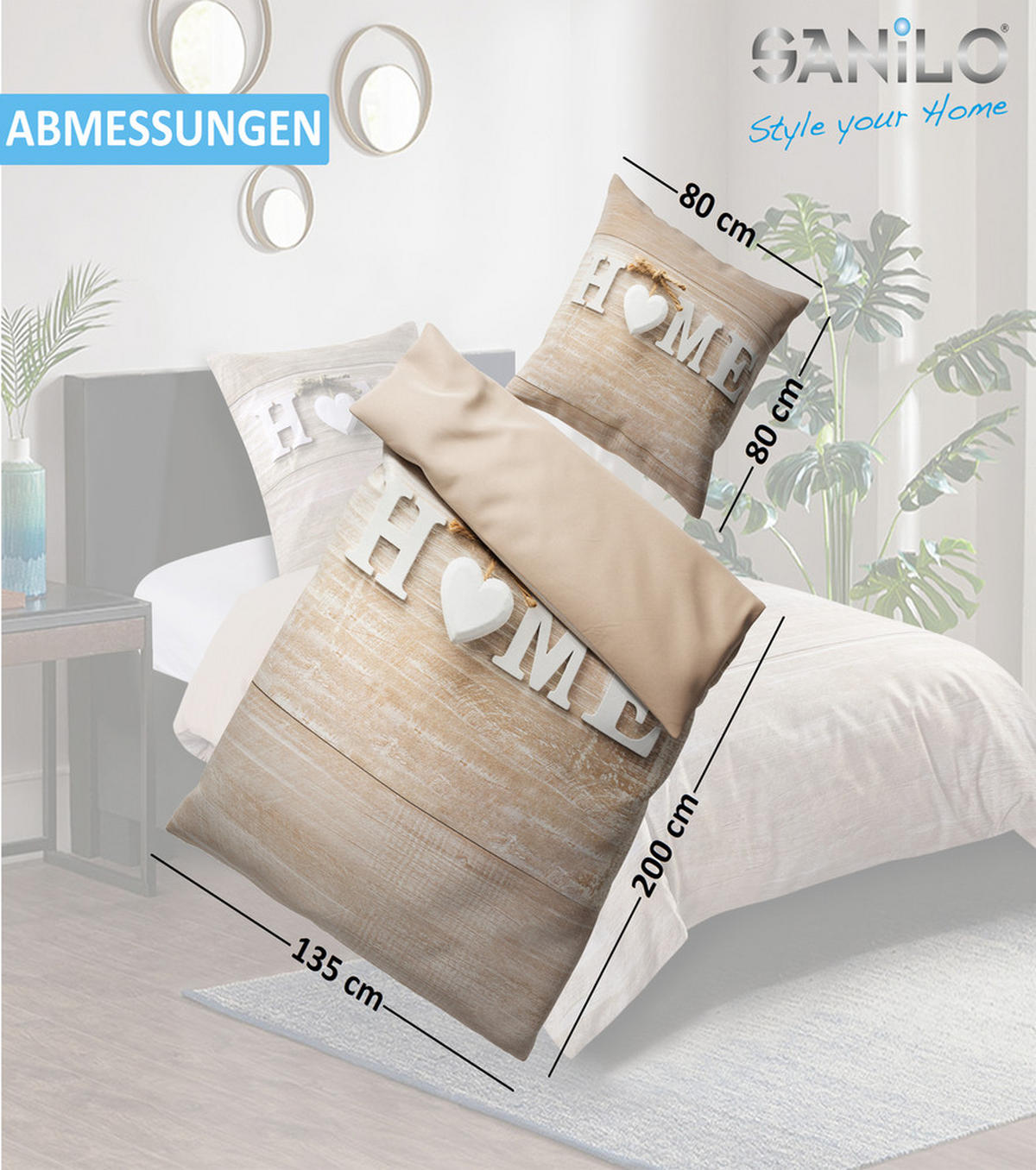 BETTWÄSCHE 2-teilig Home - Braun, Naturmaterialien (135/200cm) - Sanilo