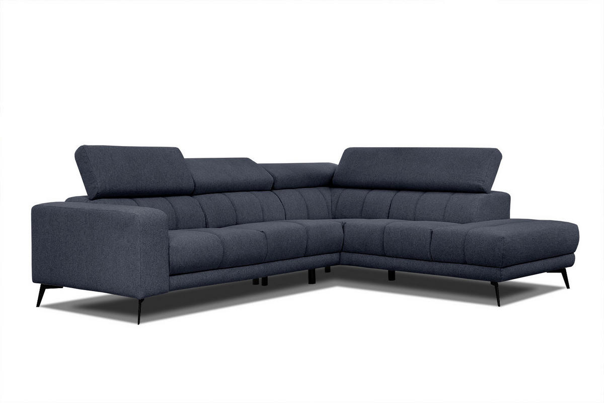 ECKSOFA MORELLO 5-Sitzer, dunkelblau - Schwarz/Dunkelblau, Holzwerkstoff/Textil (287/228cm) - Courtois Laville