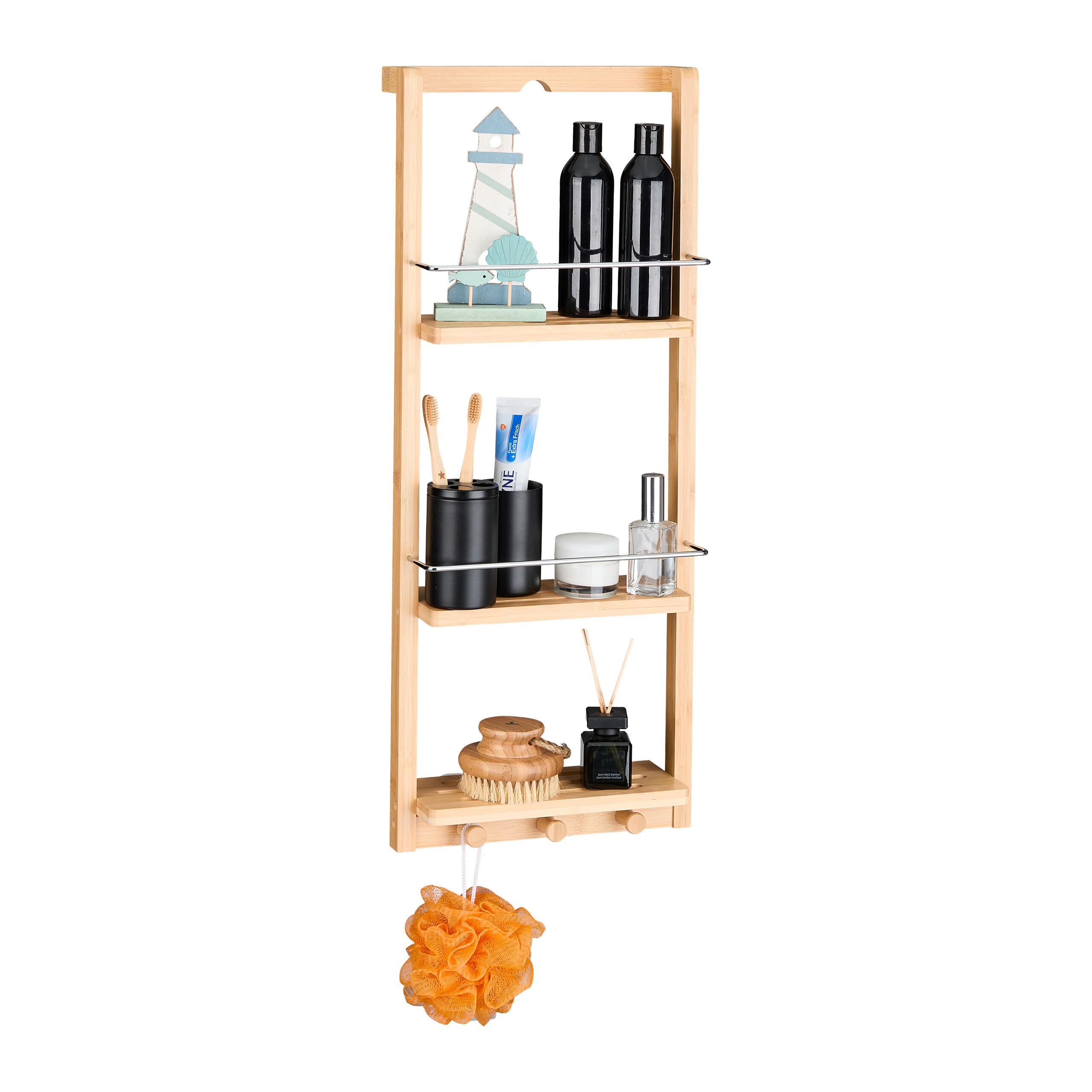 BAD-HÄNGEREGAL - Hellbraun, Holz/Metall (28.5/70/10cm) - Relaxdays