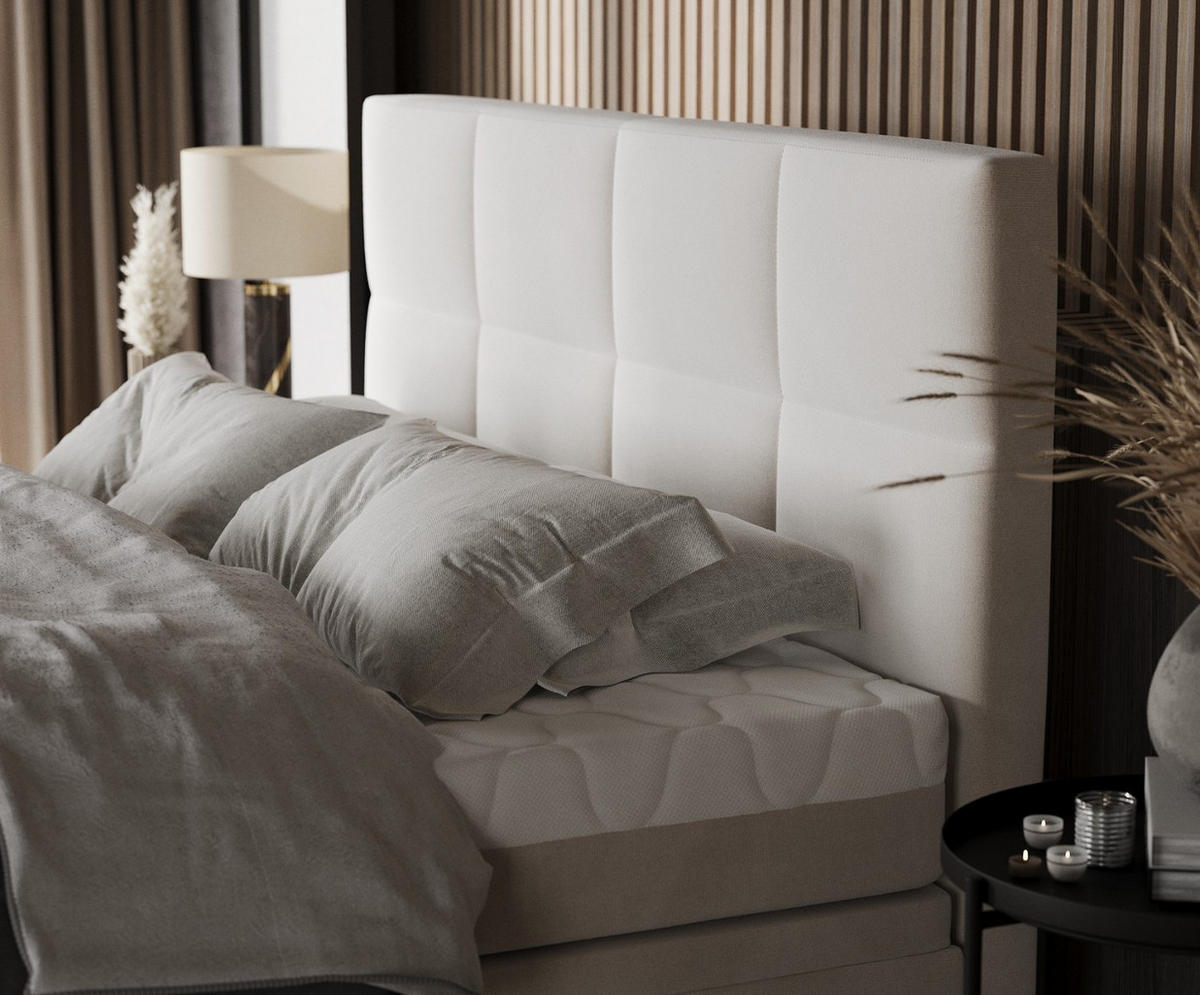 BOXBETT Tessa 180/200 cm Creme im Paros Stoff - Creme/Schwarz, Holz/Holzwerkstoff (180/200cm) - AltaBeds