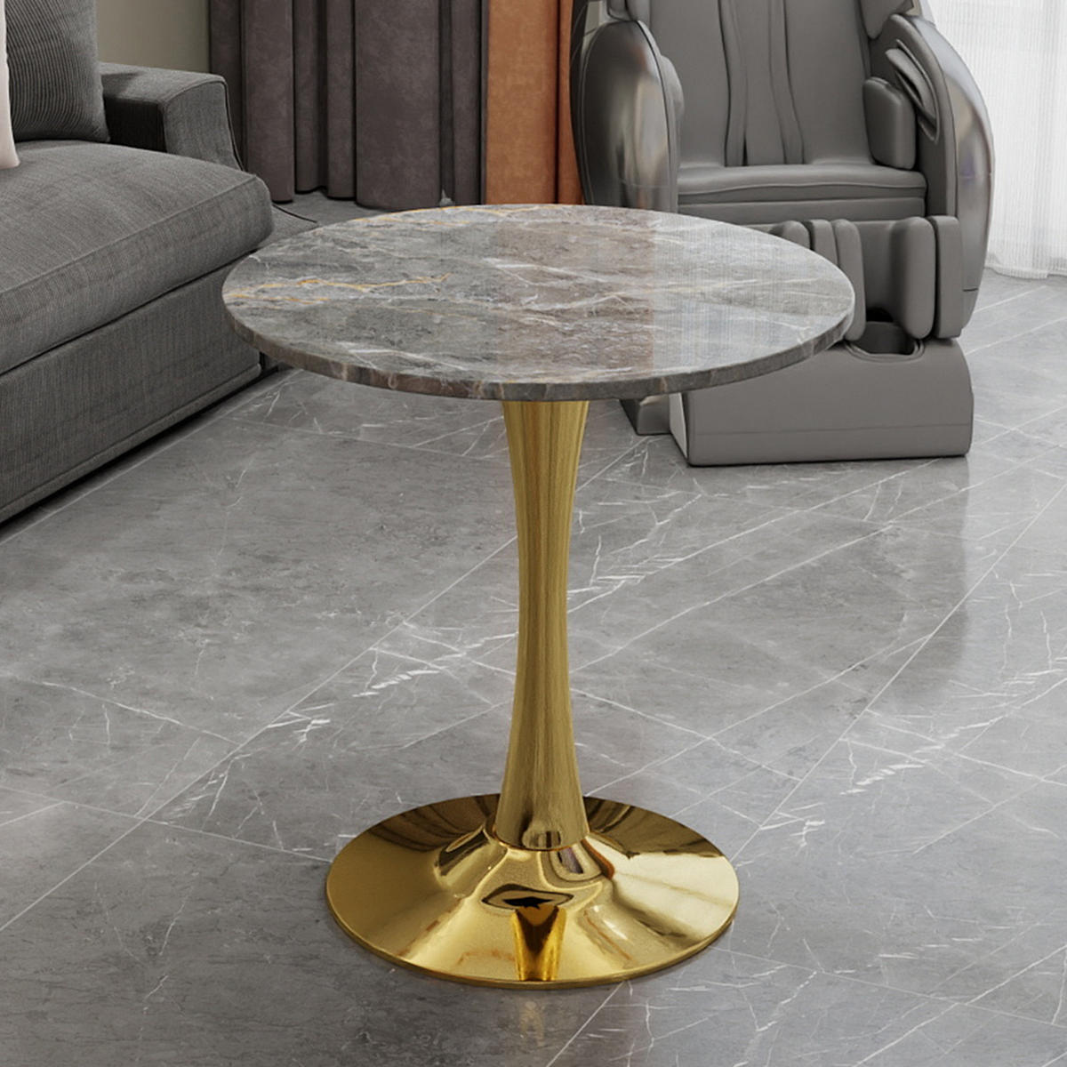 COUCHTISCH 70,1 cm in Gold aus Kunstmarmor–rund und vielseitig - Goldfarben, Stein (70/70/72cm) - Flora Grace