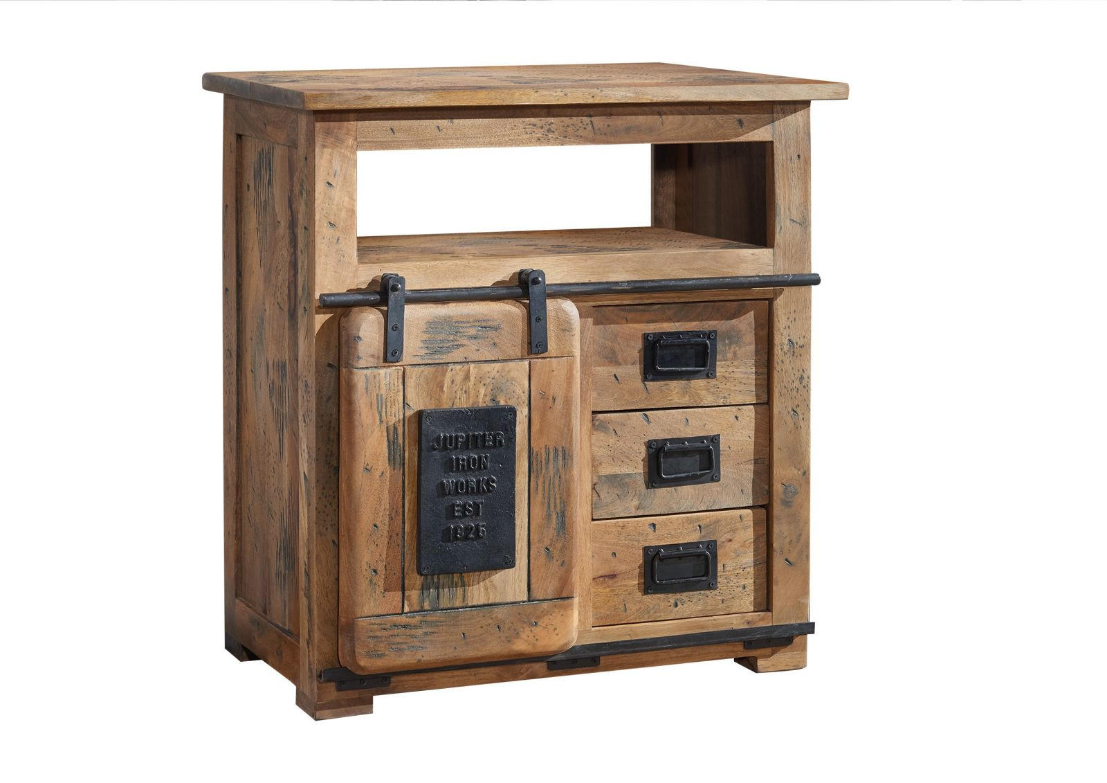 KOMMODE Mango 80x45x85 natur lackiert RAILWAY #110 - Braun, Holz (80/85/45cm) - Massivmoebel24