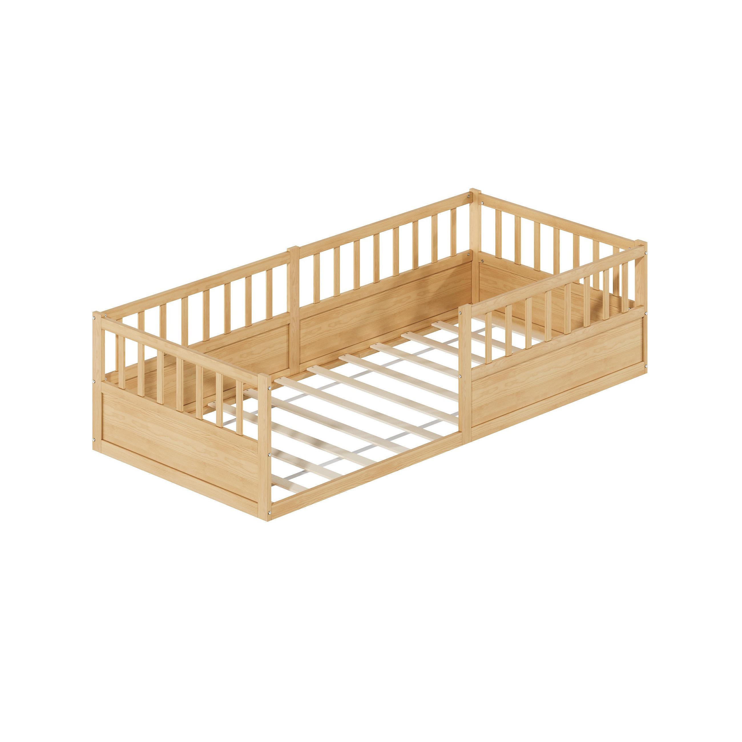 KINDERBETT 90/200 cm in Natur mit Lattenrost und offener Seite - Naturfarben, Holzwerkstoff/Metall (90/200cm) - WISHDOR