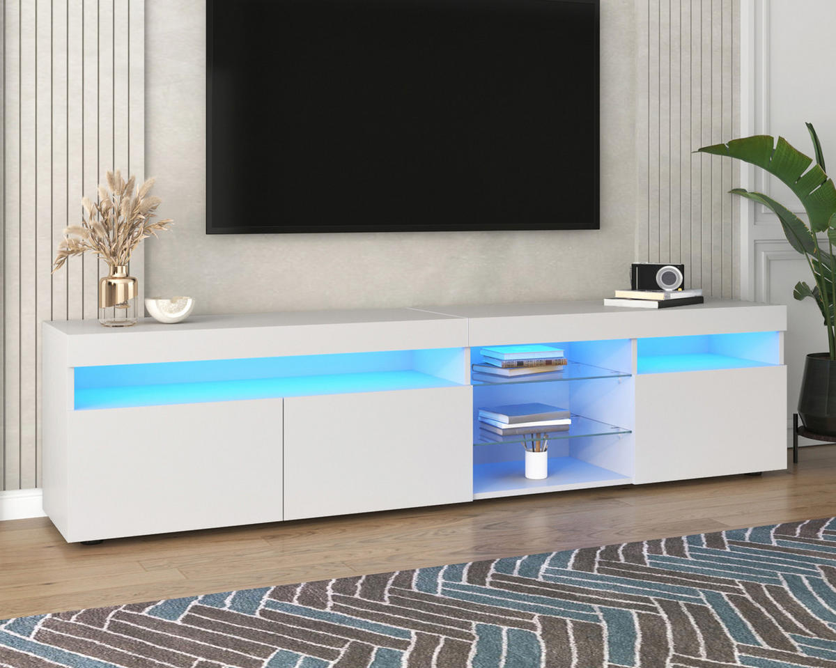 TV-SCHRANK 180/35/48 cm Weiß mit variable LED-Beleuchtung und 3 Türen - Weiß, Holzwerkstoff (180/48/35cm) - Oxeza
