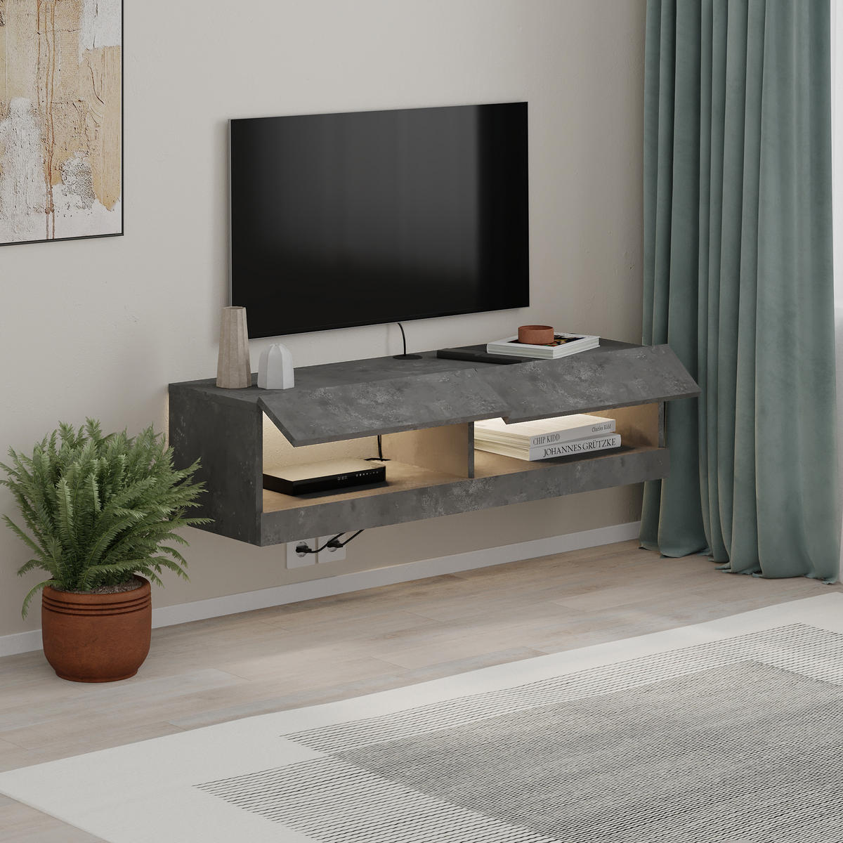 TV-LOWBOARD Moon Retro-Grau 120/33,8/30 cm - Grau, Holzwerkstoff (120/30/33.8cm) - Decortie
