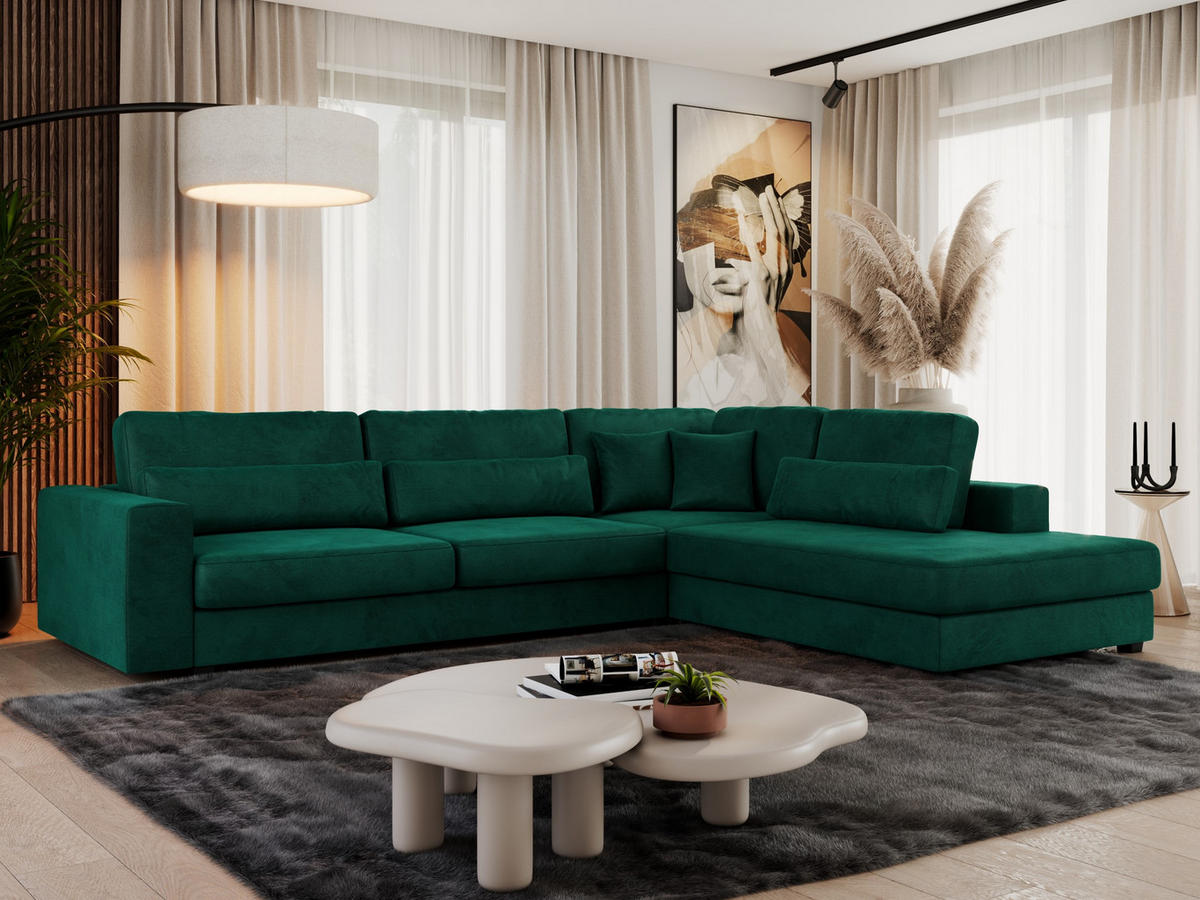 ECKSOFA Savona Dunkelgrün Velvet - rechts - Dunkelgrün/Schwarz, Kunststoff/Textil (249/316cm) - MKS