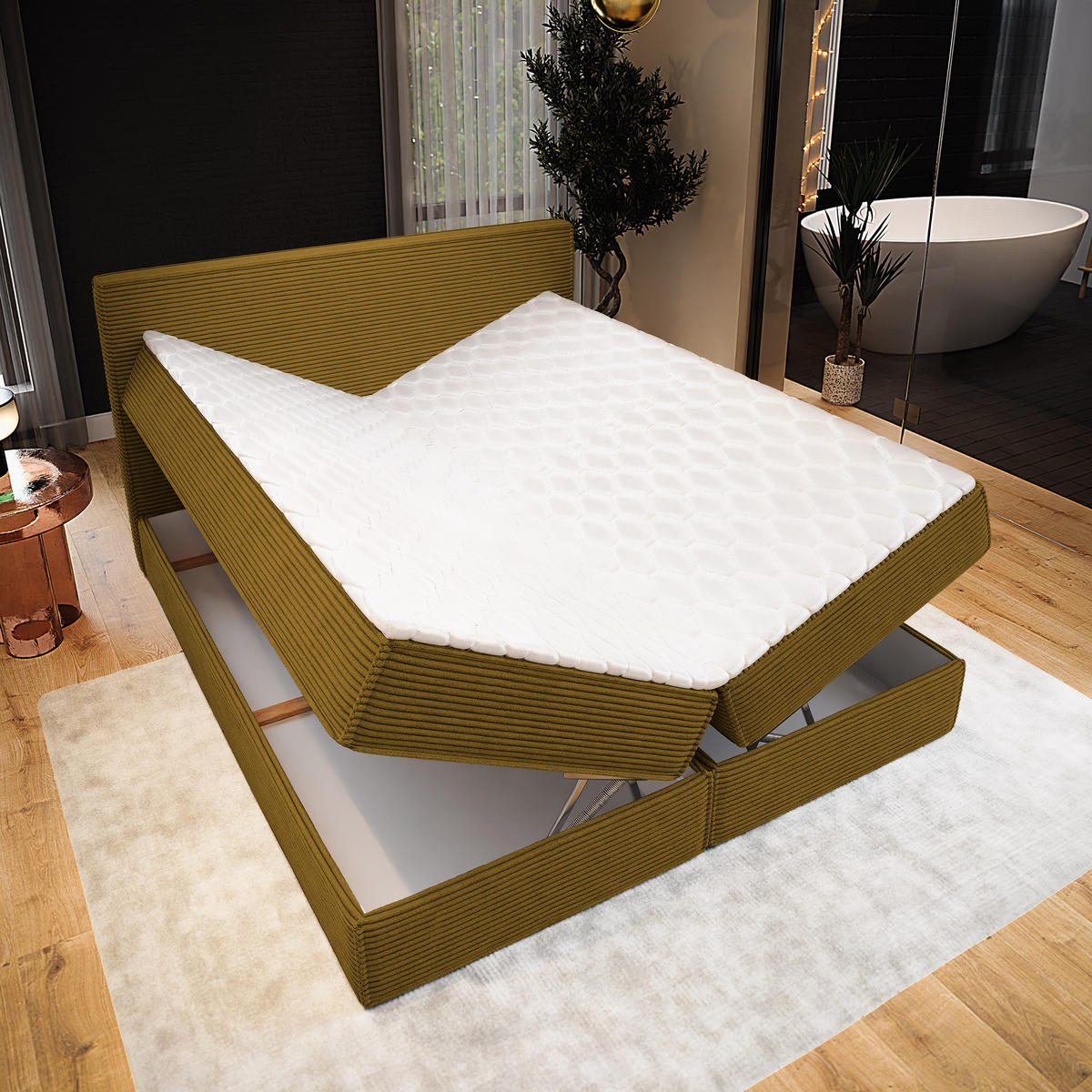 BOXBETT PELLIO 140x200 cm mit Matratze und Topper - Gelb - Gelb, Holz (140/200cm) - MASSENO