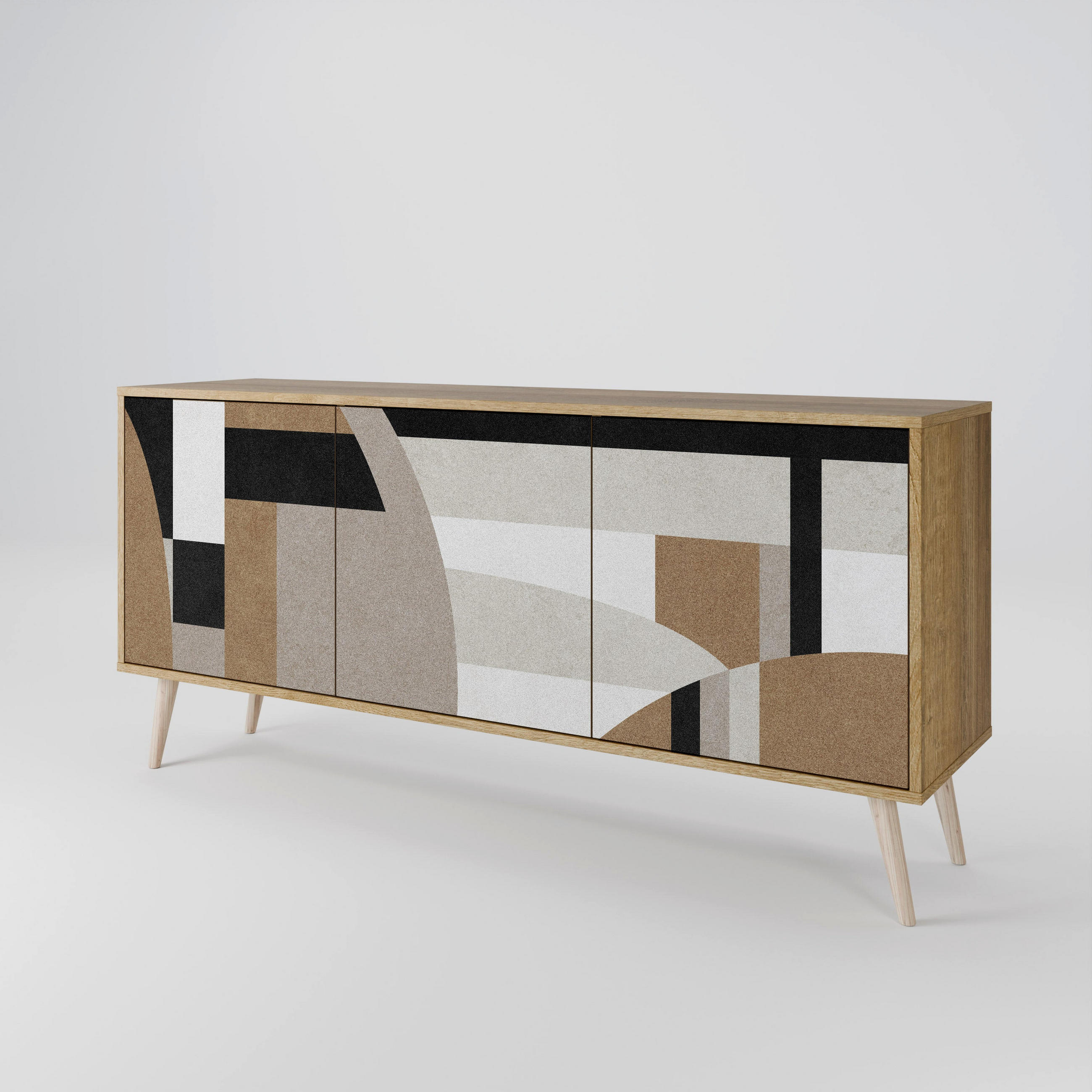 SIDEBOARD DELICATE MEMENTO, Eicheneffekt, 164,5x42x77,5 cm, 3 Türen - Eichefarben/Buchefarben, Holzwerkstoff/Buchenholz (164.5/77.5/42cm) - SpaceRebels