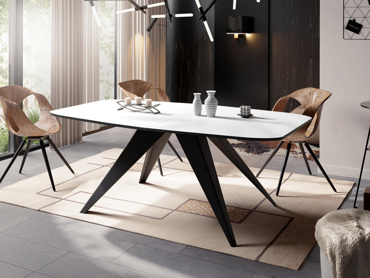 ESSTISCH Foster rechteckig ausziehbar, Weiß 180-218/90/76 cm - Schwarz/Weiß, Holzwerkstoff/Metall (180/90/76cm) - WFL GROUP