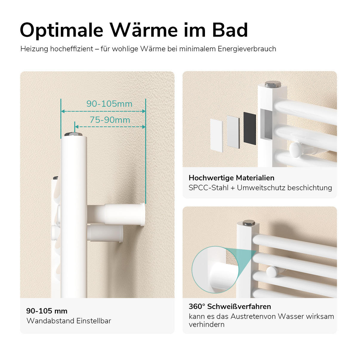 HEIZKÖRPER Handtuchheizkörper wasserführend 180/40/3 cm - Weiß, Metall (40/180/3cm) - EMKE