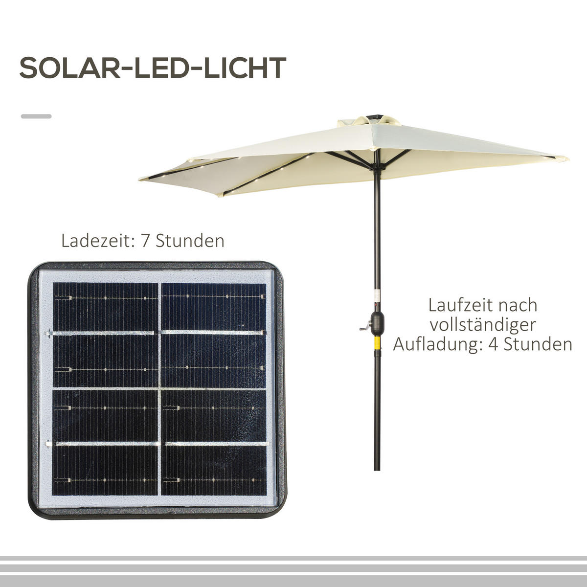 SONNENSCHIRM, Eisen, Polyester, Beige - Beige, Metall (135/270cm) - Outsunny