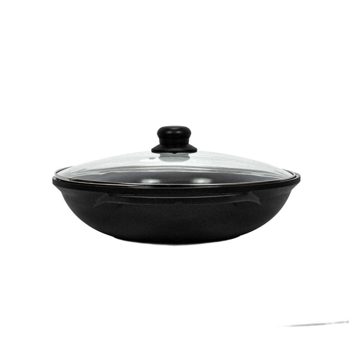WOK mit Glasdeckel Ø 32 cm - Schwarz, Metall (32cm)