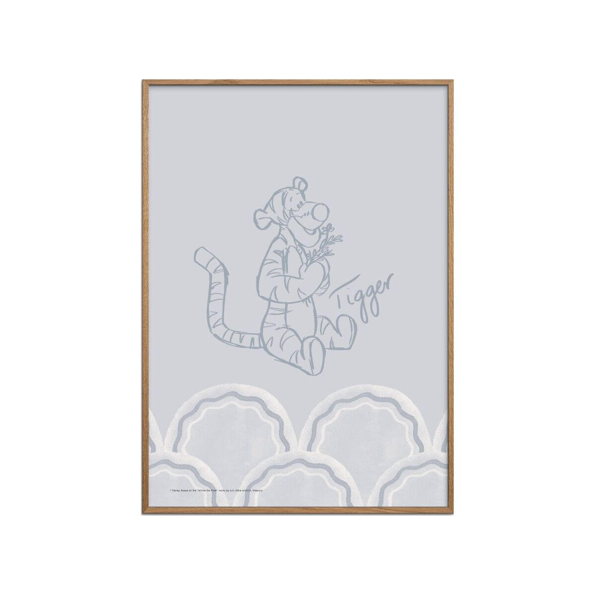 POSTER mit Rahmen Disney - Disney's Tigger Cloudy Blue Sketch - Blau/Eichefarben, Holz/Papier (70/100cm) - Poster&Frame