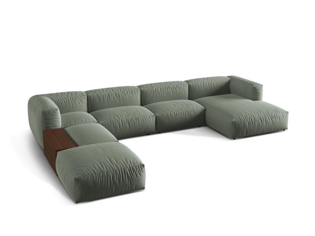 MODULARES-PANORAMASOFA links Martina aus strukturiertem Stoff Moosgrün 5 Sitzplätze - Salbeigrün, Textil (280/75/406cm) - Micadoni