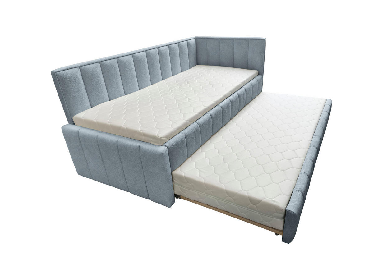 POLSTER-KINDERBETT LUKA 90x200 cm, rechts, mit Ausziehbett – Hellblau - Hellblau, Textil - KS Home Concept