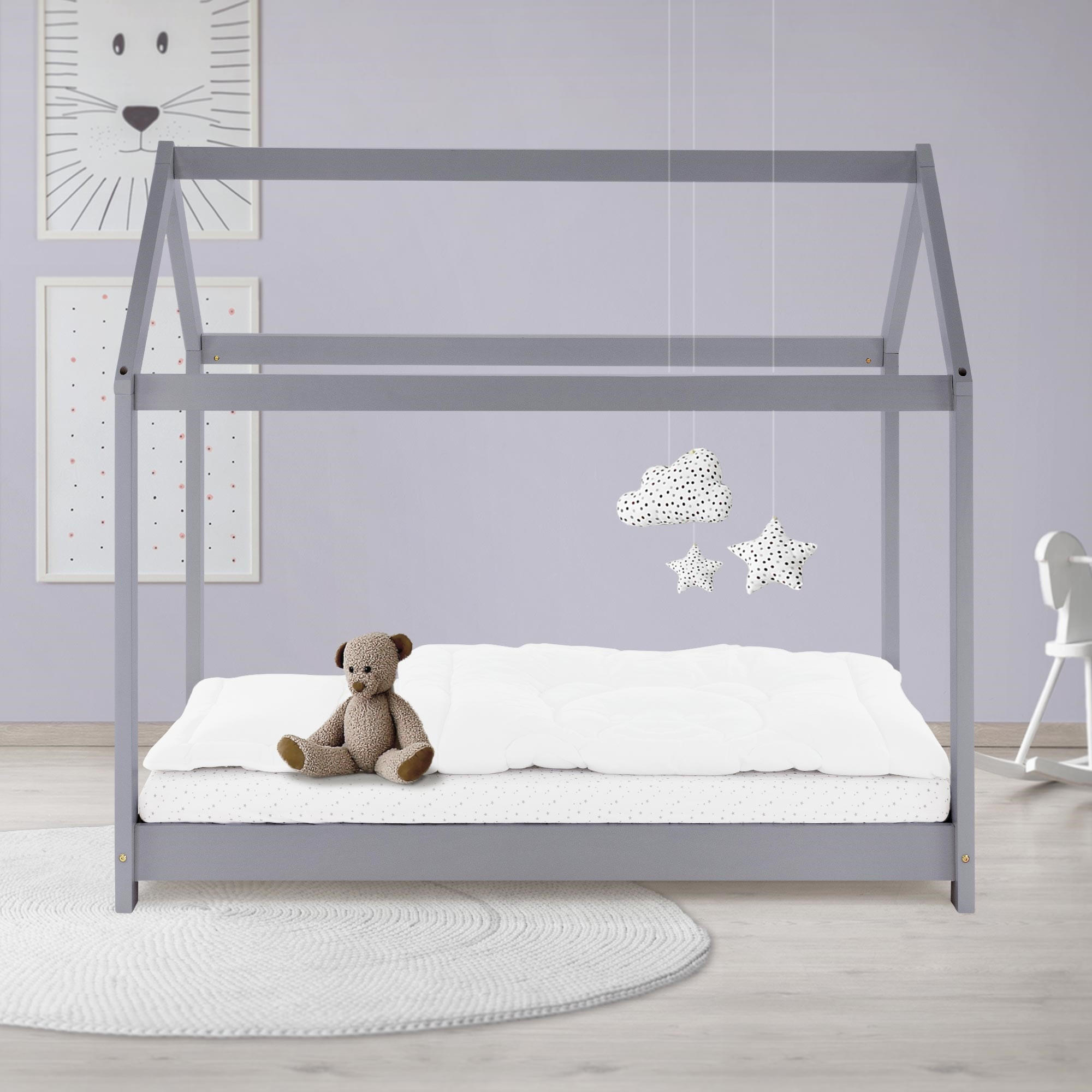 KINDERBETT mit Dach 70x140 cm Hellgrau - Hellgrau, Holz (70/140cm) - ML-DESIGN