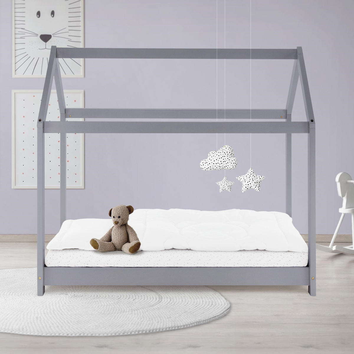 KINDERBETT mit Dach 70x140 cm Hellgrau - Hellgrau, Holz (70/140cm) - ML-DESIGN