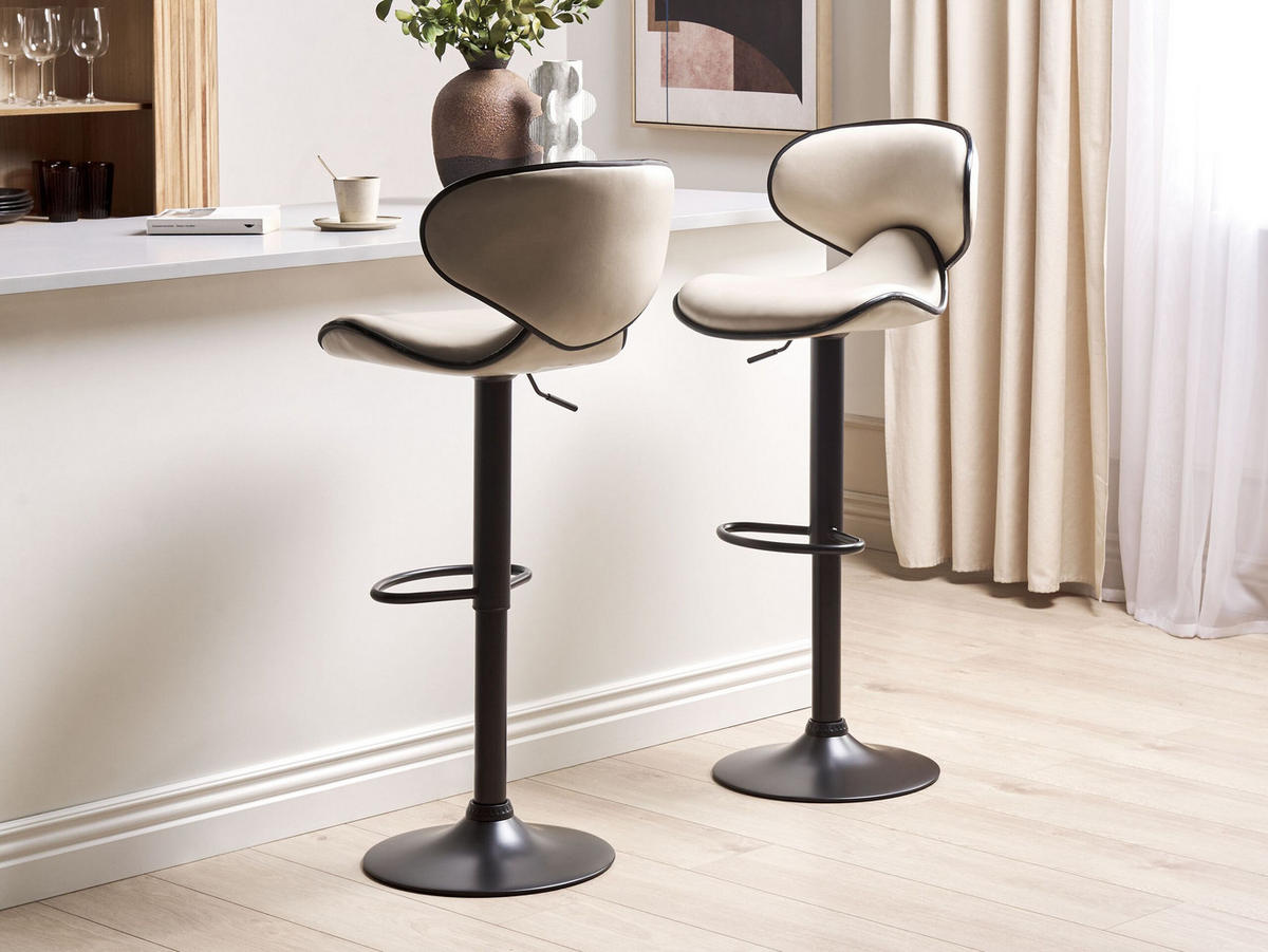 BARHOCKER 2er-Set Kunstleder hellbeige/schwarz höhenverstellbar Conway - Beige/Schwarz, Kunststoff (46/50cm) - Beliani
