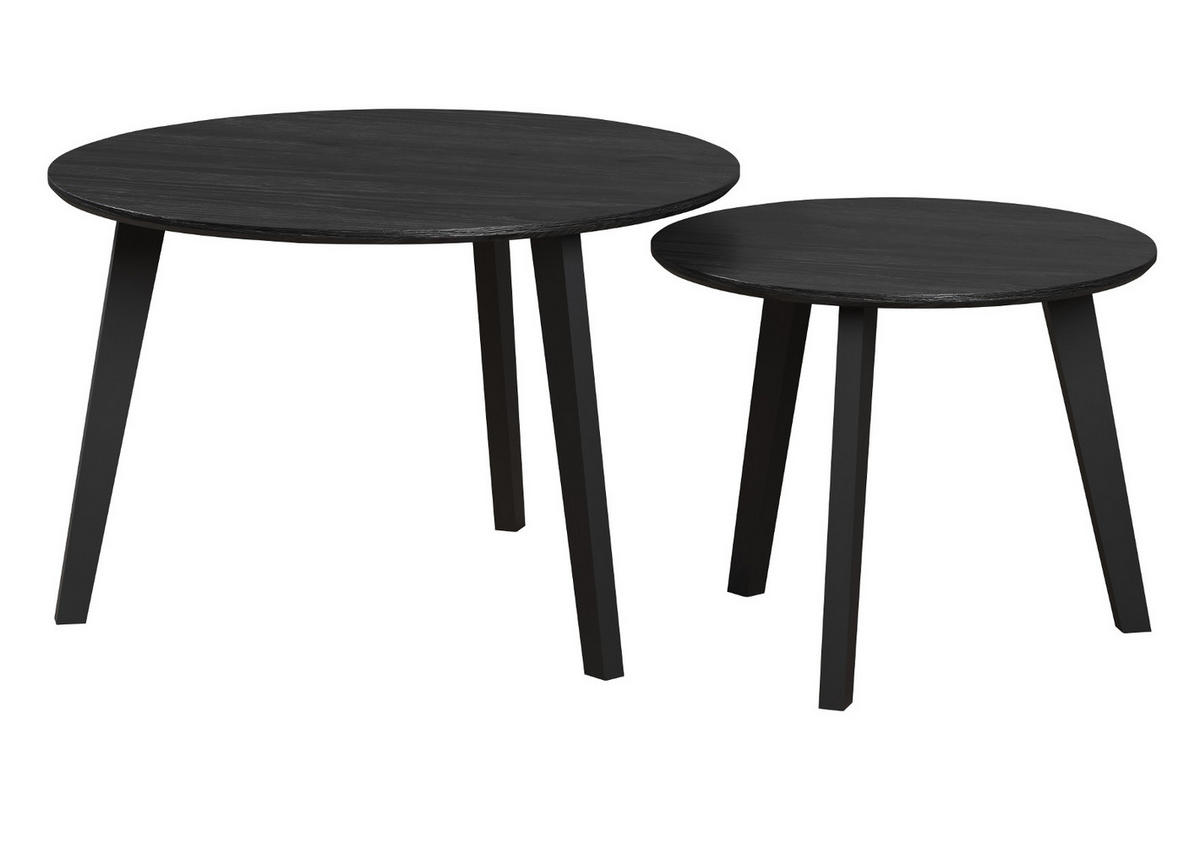 COUCHTISCH 2er Set Esche schwarz, 2x Beistelltisch rund - Schwarz, Holzwerkstoff (50/50/39cm) - Top.Furn