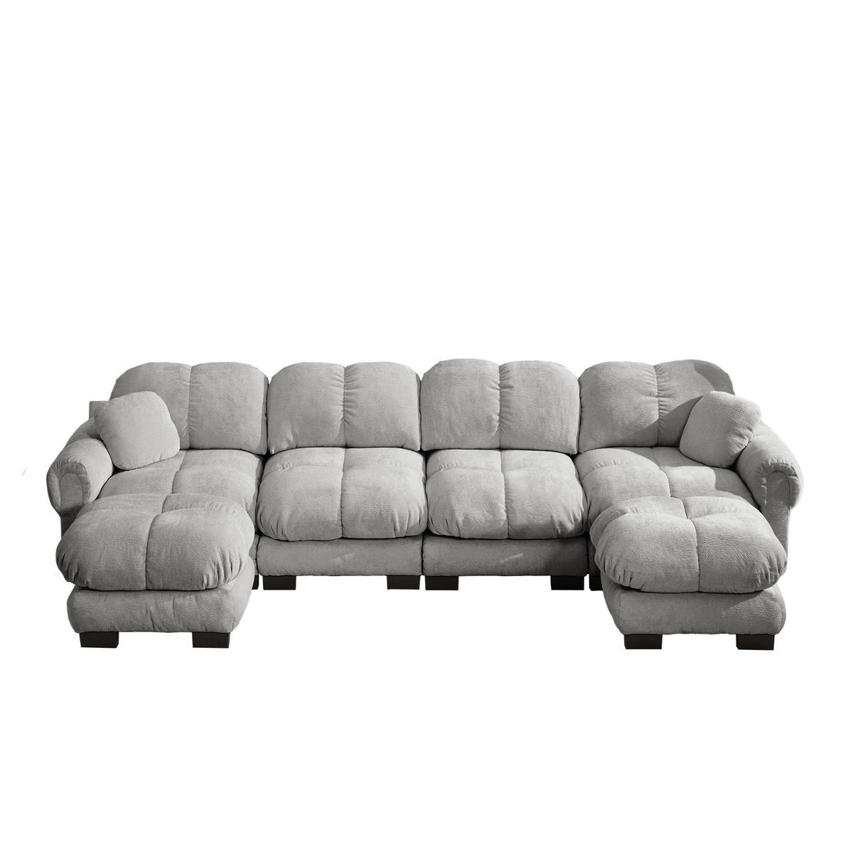 SOFA U-Form 4-Sitzer Chenille Hellgrau - Hellgrau, Holz (149/90/330.1cm) - Meubliv
