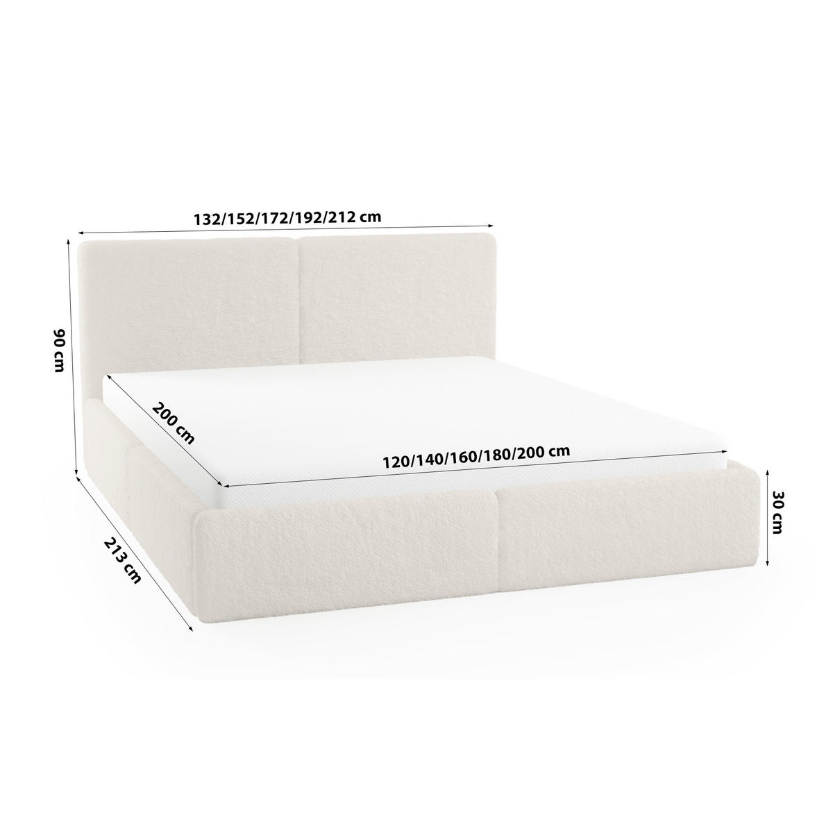 POLSTERBETT Riberia Slim 200x200 cm, Beige - Beige, Textil (200/200cm) - Fedve