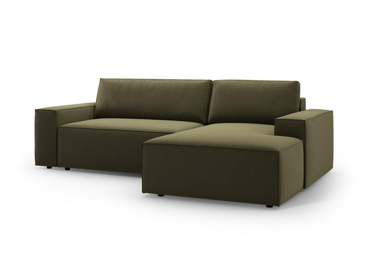 ECKSOFA ausklappbar rechts mit Container Jodie aus Samt grün 3 Sitzplätze - Grün, Textil (151/246cm) - Micadoni