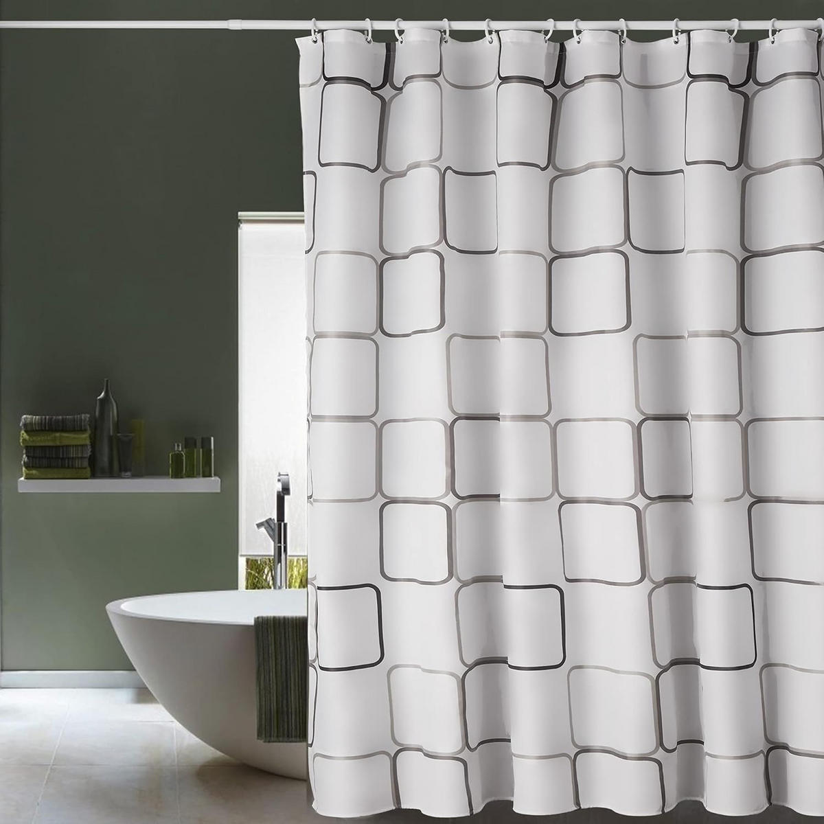 DUSCHVORHANG 180 x 200 cm Polyester halbdurchsichtig schnell trocknend wasserdicht maschinenwaschbar Badezimmer - Weiß, Kunststoff (180/0.2cm) - MCBOSON