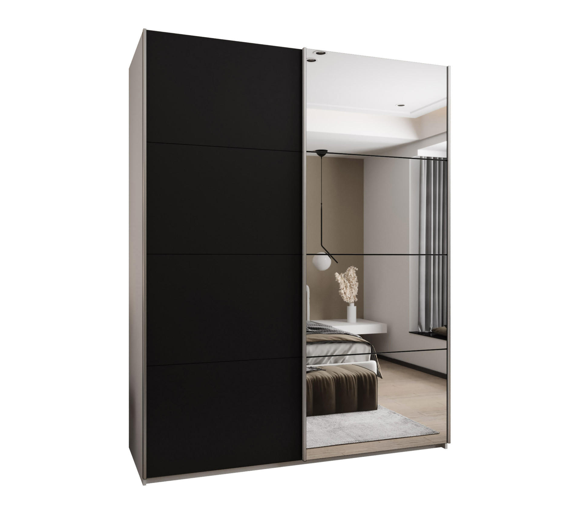 Abiks Möbel Schwebetürenschrank Weiß, Schwarz, Silber 200x245x64 cm