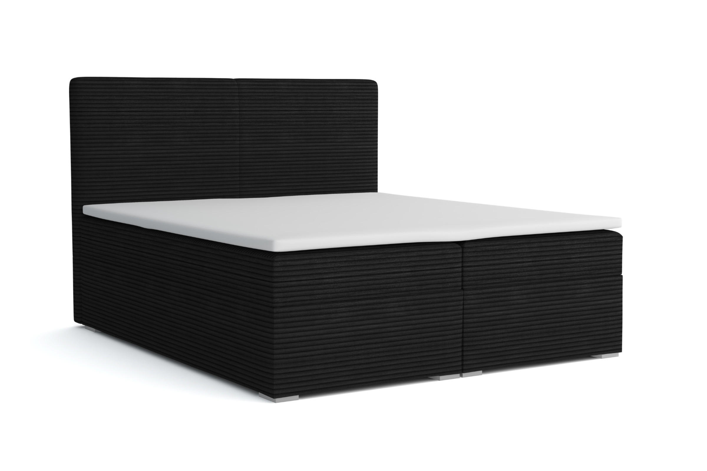 BOXBETT LOFT III 180/200 Cord Schwarz mit Taschen-Federkernmatratzen 7 Zonen H4 - Schwarz, Holz/Holzwerkstoff (180/200cm) - Deine Möbel 24