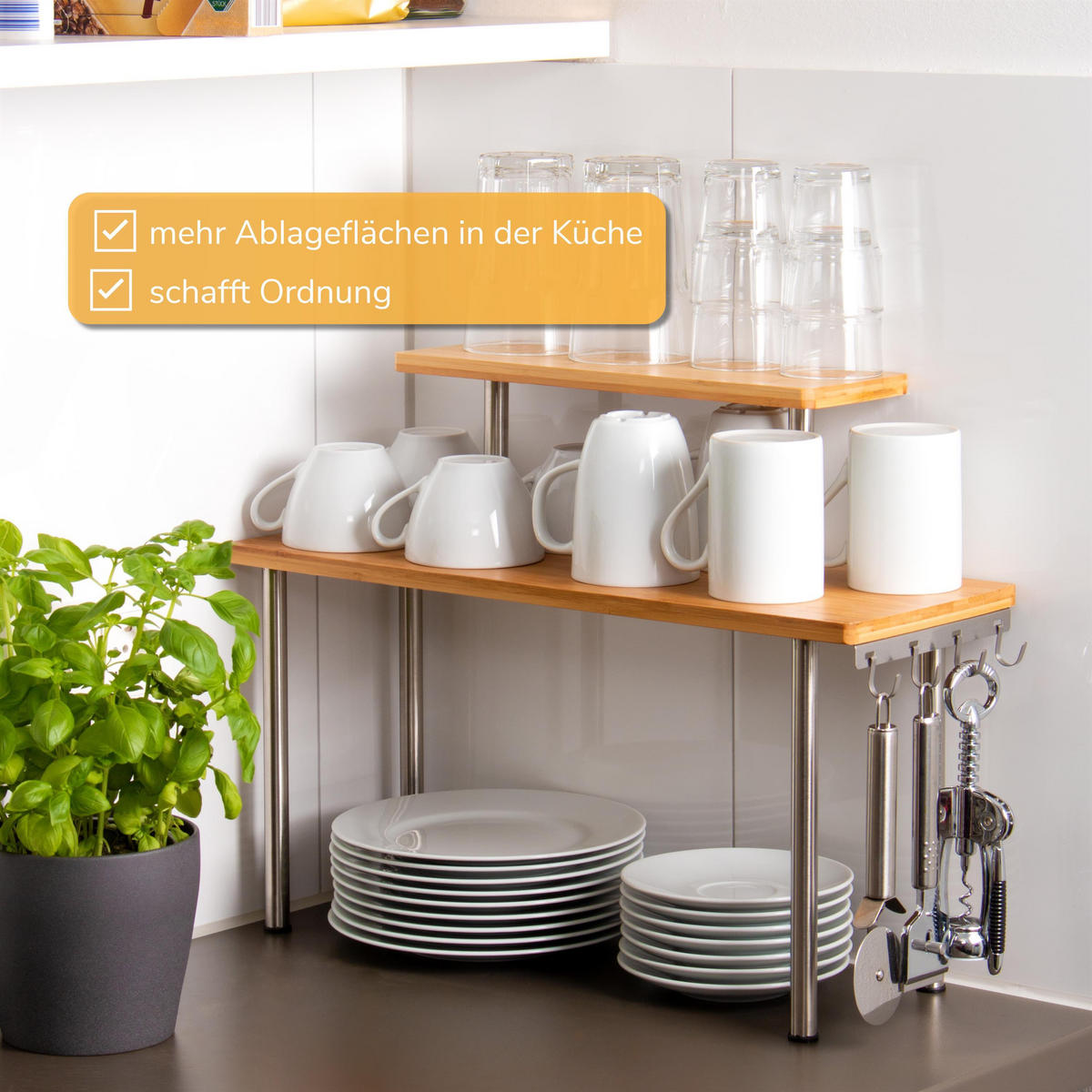 KÜCHENREGAL, Edelstahl - Edelstahlfarben, Holz (52/40/19.5cm) - bremermann