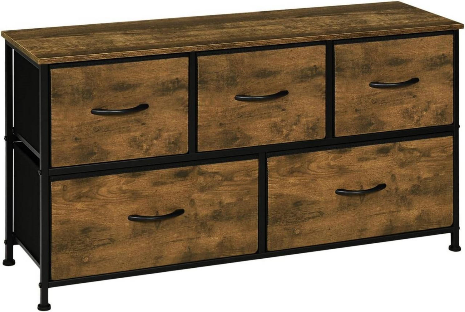 KOMMODENSCHRANK mit 5 Schubladen aus Holzwerkstoff ,Metallrahmen,Vintagebraun - Dunkelbraun/Schwarz, Holzwerkstoff/Metall (100/54/30cm) - Woltu