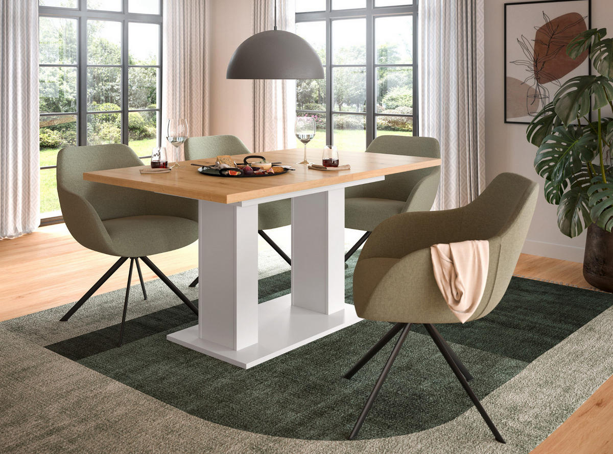 ESSTISCH weiß, Eiche Artisan, Küchentisch ausziehbar 150 - 190 cm - Weiß/Eiche Artisan, Holzwerkstoff/Metall (150/90/76cm) - Inn.Furn