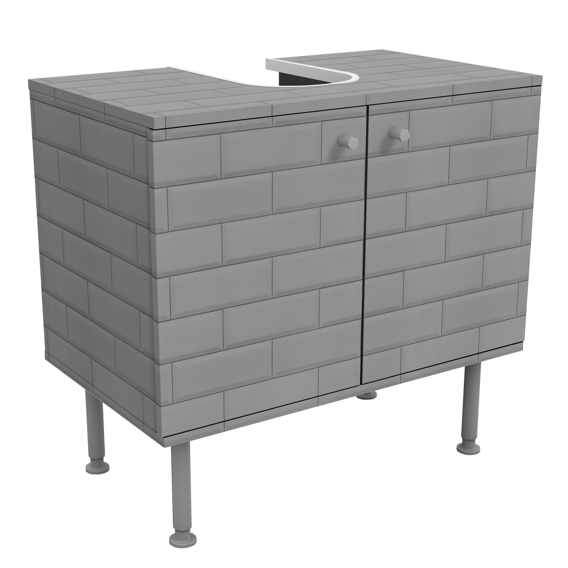 WASCHBECKENUNTERSCHRANK Keramikfliesen hellgrau 60/55/35 cm - Grau, Holzwerkstoff (60/55/35cm) - Bilderwelten
