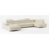 WOHNLANDSCHAFT MONTIVA Creme Boucle-Stoff mit Schlaffunktion - Creme, Holz (410/89/190cm) - MASSENO