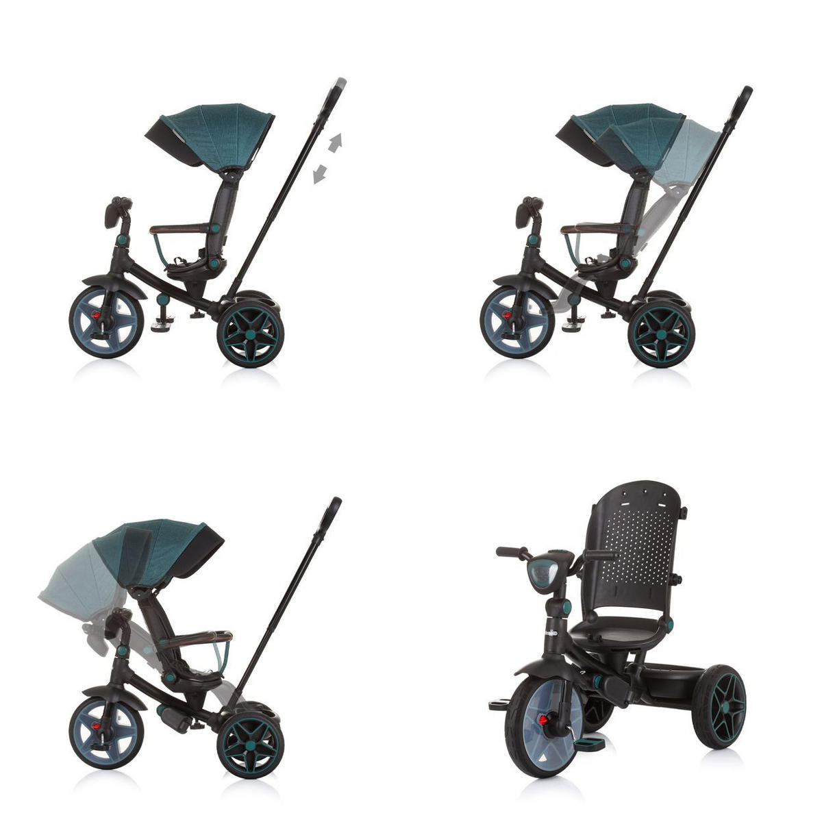 DREIRAD Derby 2 in 1 grün Musik, Licht, Korb, Schiebegriff, Gurt - Grün, Metall (80/50/105cm) - Chipolino