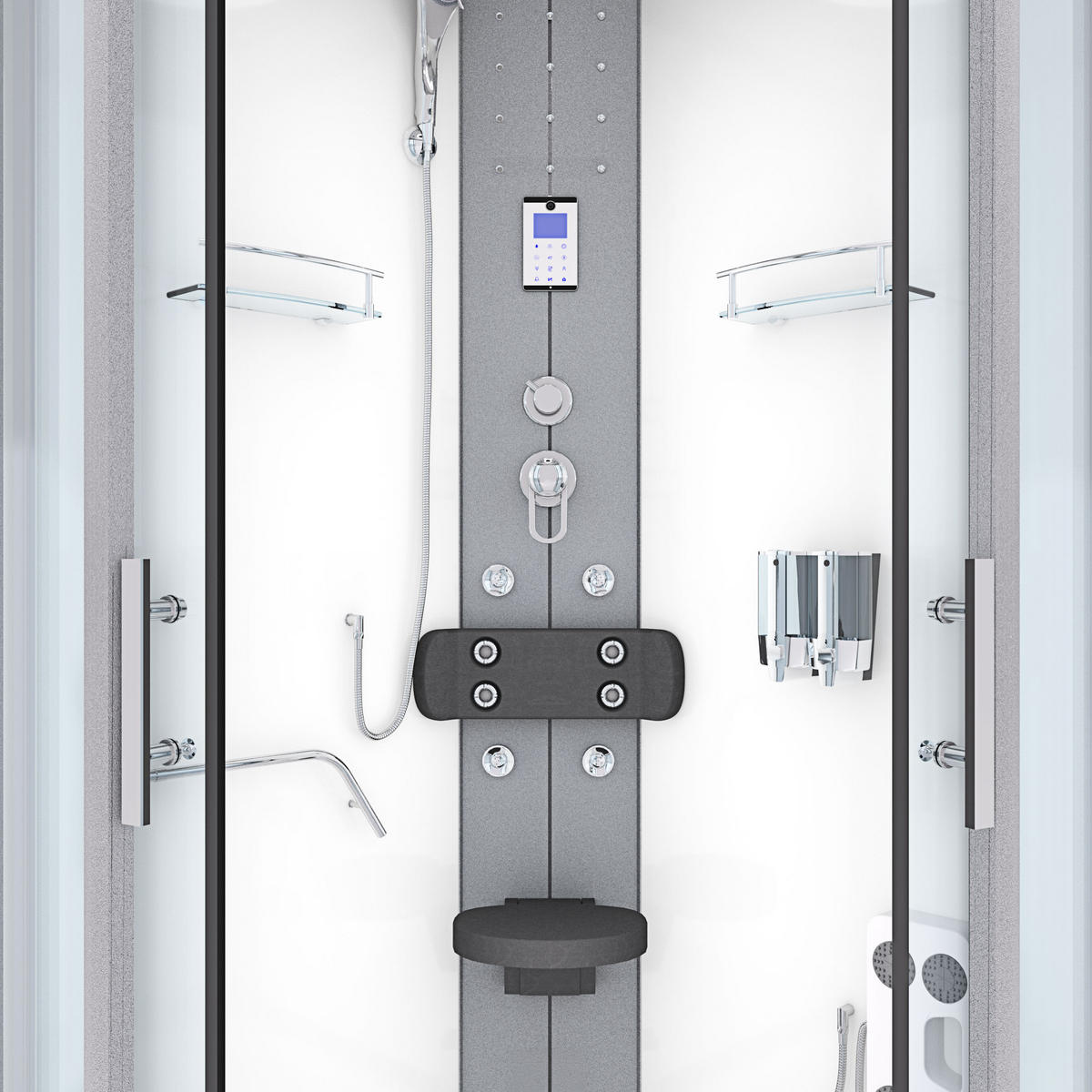 FERTIGDUSCHE Dusche D58-50T0-EC Weiß 90x90 - Weiß, Glas/Kunststoff (90/90/225cm) - AcquaVapore by Sandra Jentho