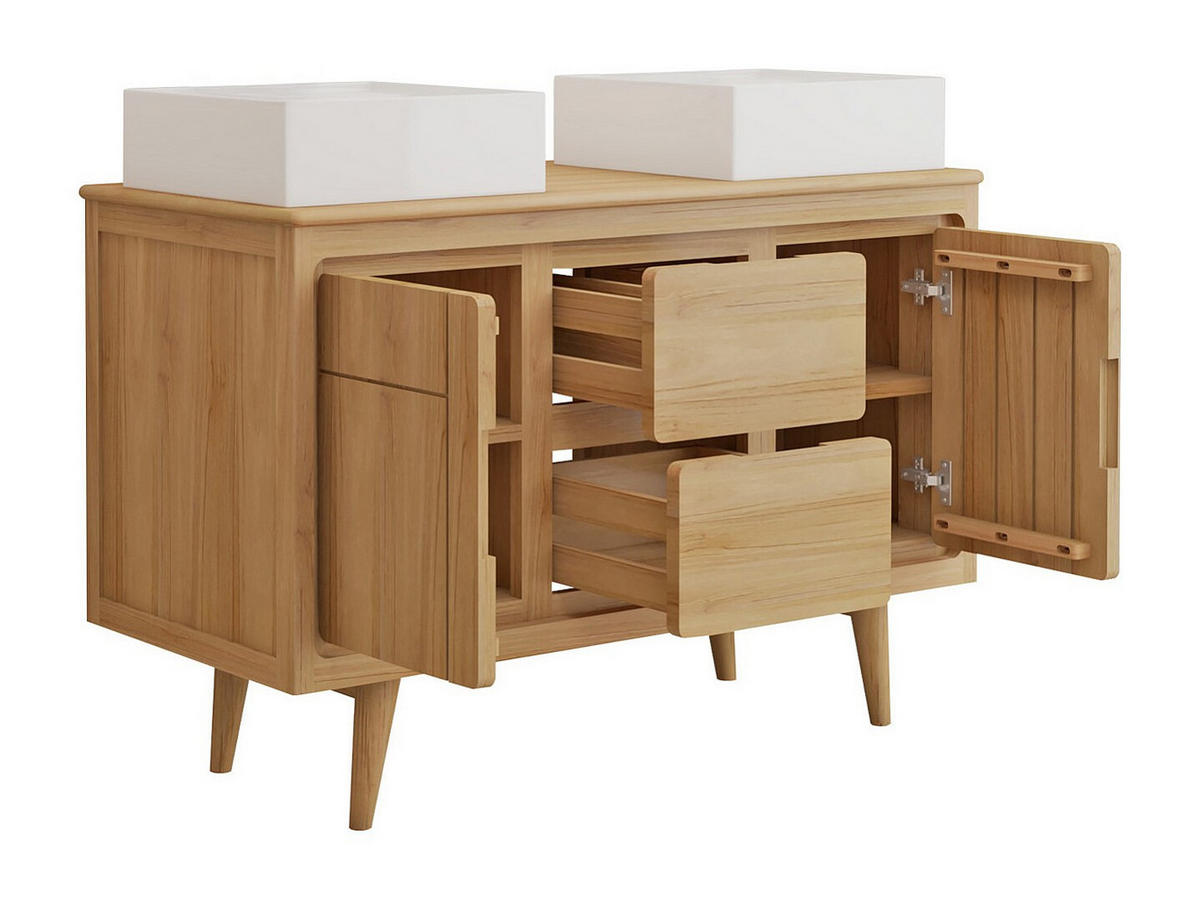 DOPPELWASCHTISCH - 120 cmcm x 55 cmcm - Holz, Platte - Naturfarben Hell - BINTUNI - Naturfarben, Holz (120/80/55cm) - Vente-Unique