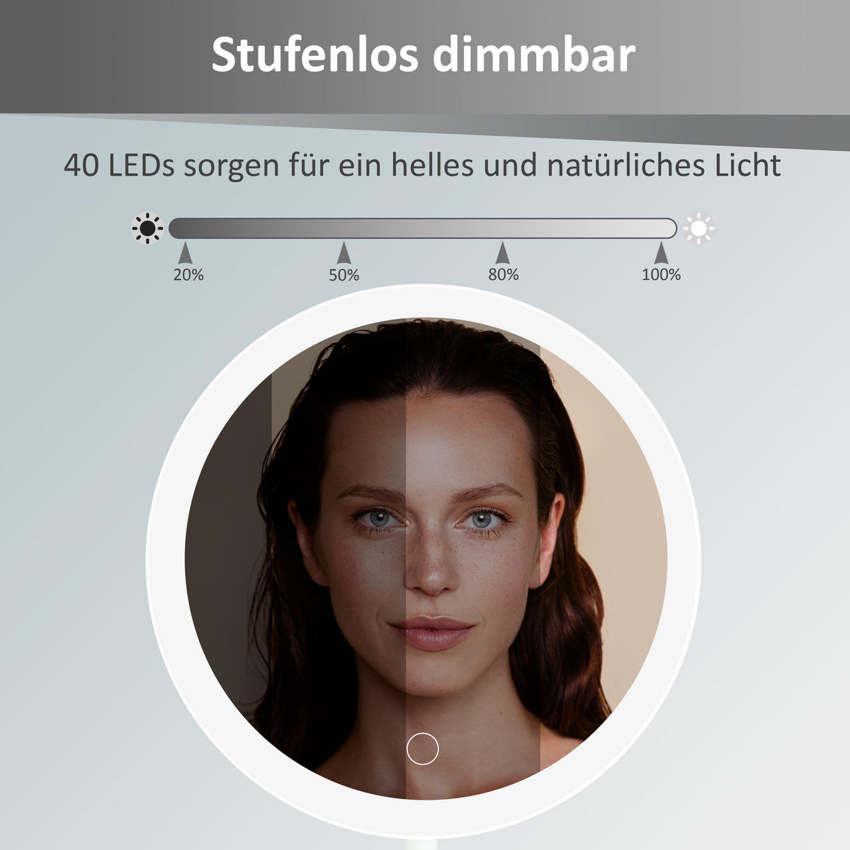 LED-KOSMETIKSPIEGEL - 5-fach Vergrößerung, 3 Lichtfarben dimmbar per Touch, Metallgehäuse in Weiß, Akku - Weiß, Metall (16/34/16cm) - Northpoint